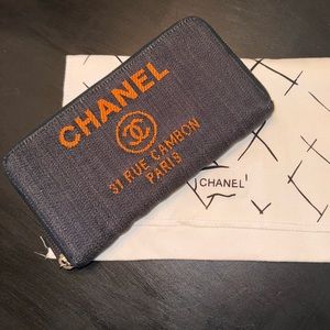 Denim Chanel Long Zip Wallet w/COA